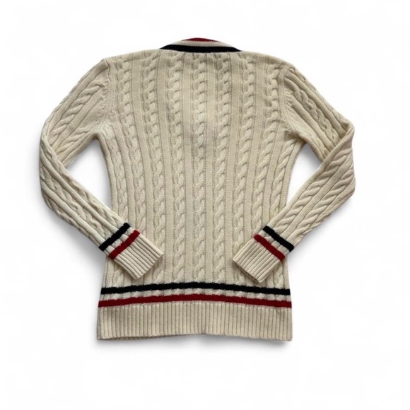 Women’s Lauren Ralph Lauren Cricket Tennis V Neck Pullover Cable Knit Sweater M - Picture 2 of 7